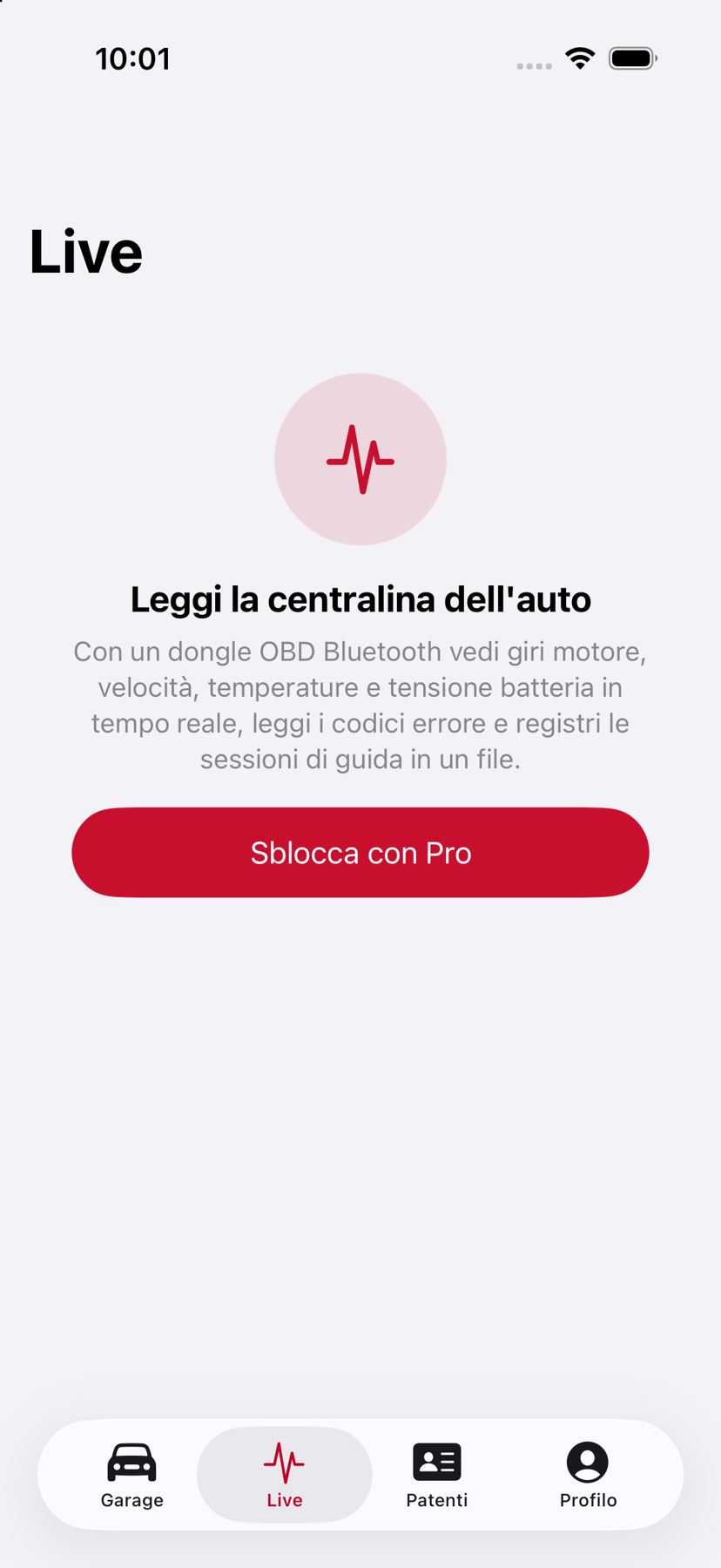 Schermata della lettura OBD